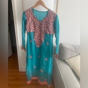 Vintage Embroidery Boho Cristal Aplique Fairly Lagenlook kurta Size S